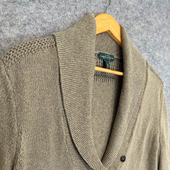 Lauren Ralph Lauren Shawl Henley Cardigan Sweater Womens Large Tan‎ Knit Crochet - Picture 5 of 12